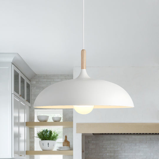 Modern Nordic 1-Light Wood Accents Wide Dome Pendant Light