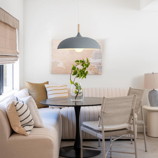 Modern Nordic 1-Light Wood Accents Wide Dome Pendant Light