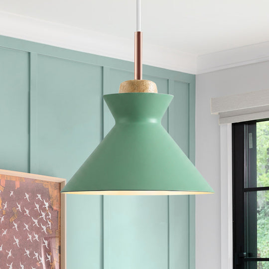 Nordic 1-Light Creamy Wood Accents Cone Pendant Light For Kitchen