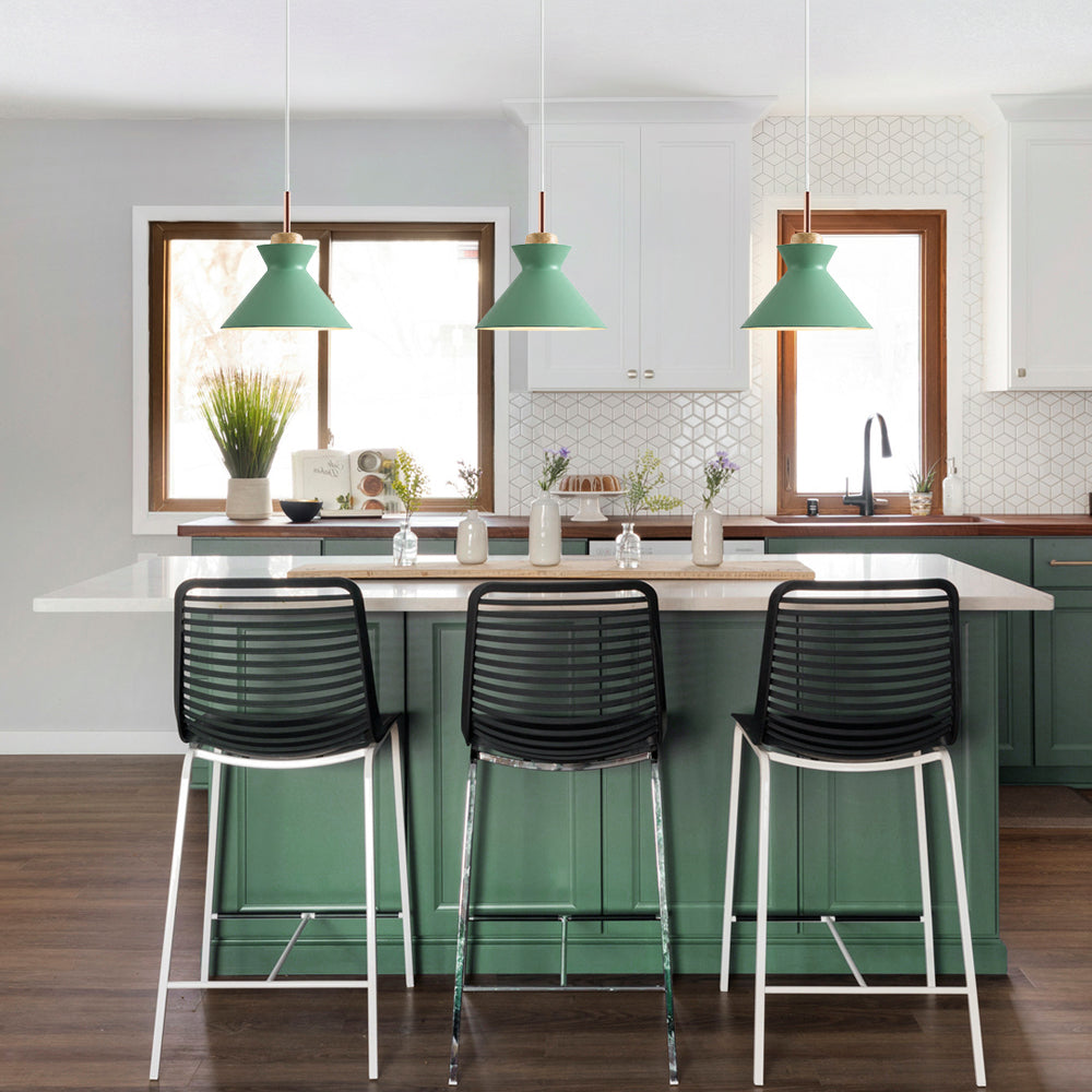 Nordic 1-Light Creamy Wood Accents Cone Pendant Light For Kitchen