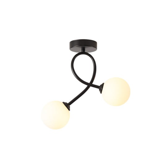 Nordic 2-Light Curved Creative Sphere Hallway Glass Semi Ceiling Light