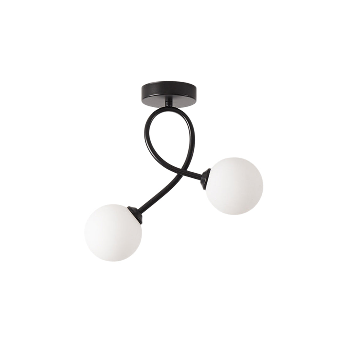 Nordic 2-Light Curved Creative Sphere Hallway Glass Semi Ceiling Light