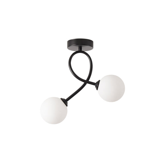 Nordic 2-Light Curved Creative Sphere Hallway Glass Semi Ceiling Light