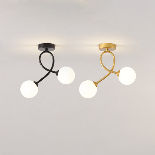 Nordic 2-Light Curved Creative Sphere Hallway Glass Semi Ceiling Light