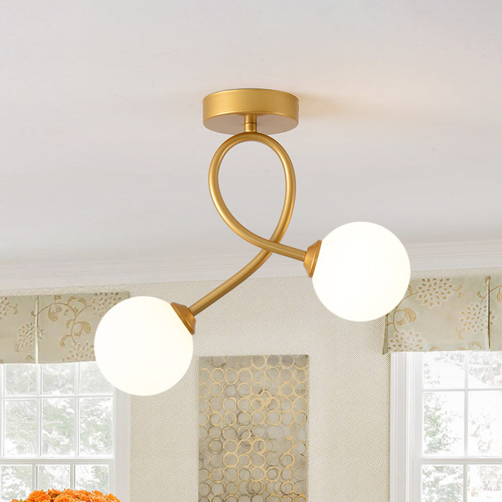 Nordic 2-Light Curved Creative Sphere Hallway Glass Semi Ceiling Light