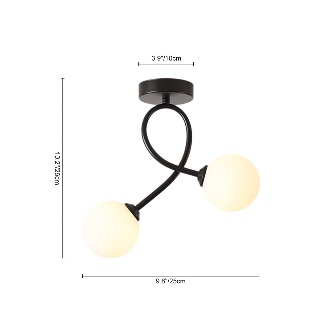 Nordic 2-Light Curved Creative Sphere Hallway Glass Semi Ceiling Light