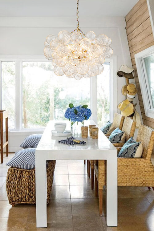 Contemporary Clear Ribbed Bubble Chandelier