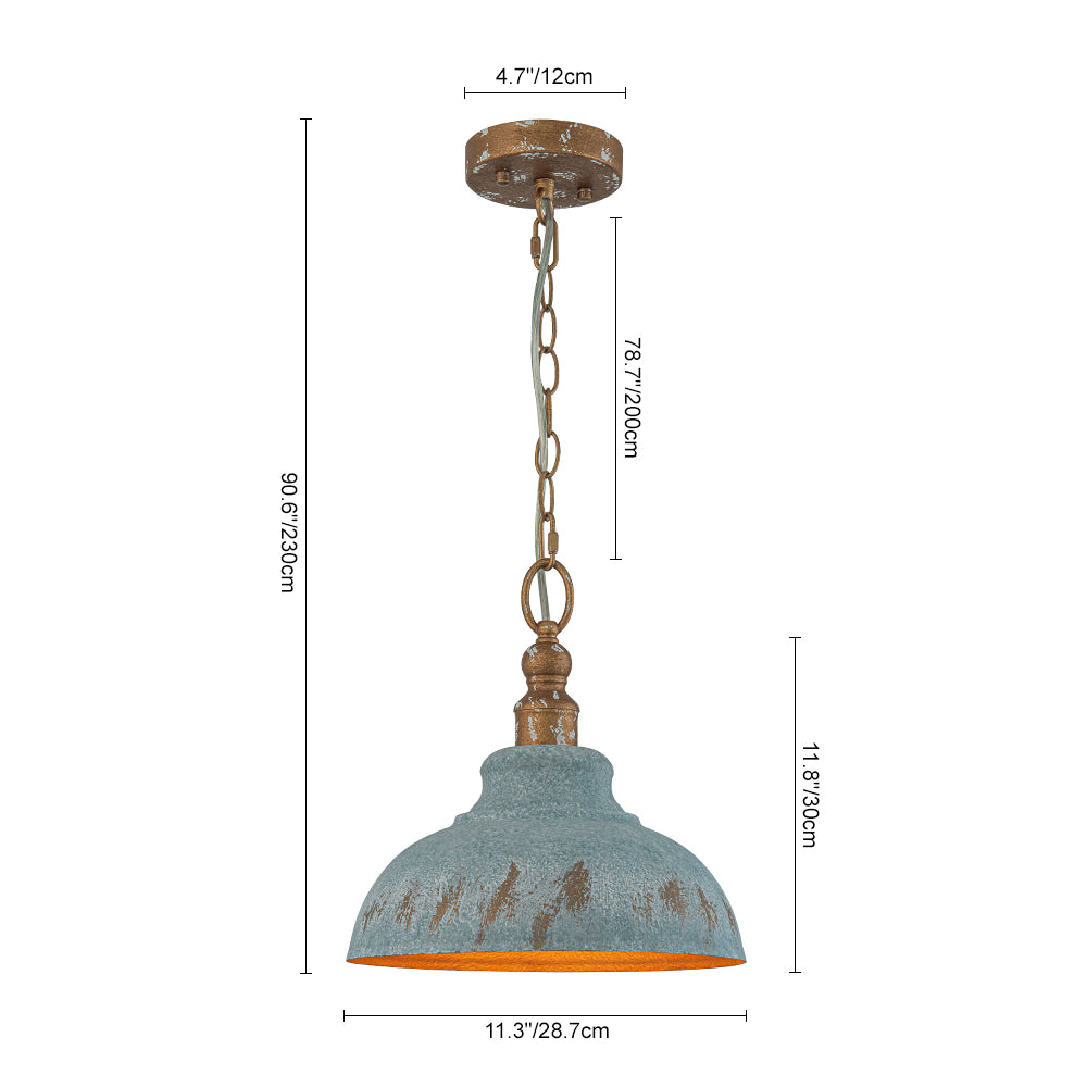 Retro 1-Light Handcrafted Paint Dome Pendant Light