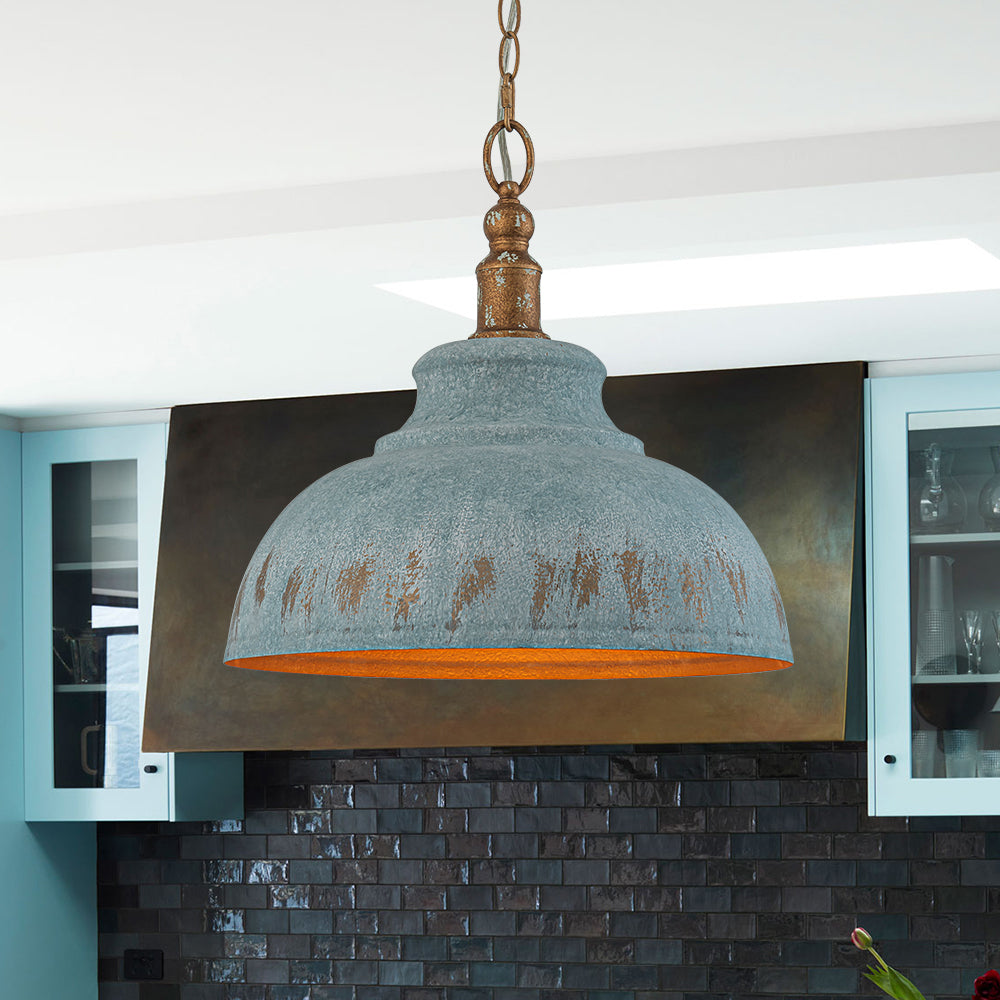 Retro 1-Light Handcrafted Paint Dome Pendant Light