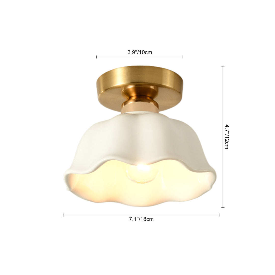 Retro Minimalist 1-Light Scalloped Flower White Ceramic Ceiling Light