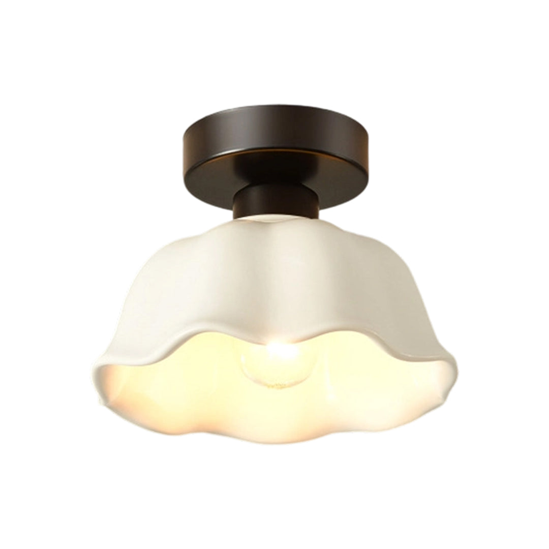 Retro Minimalist 1-Light Scalloped Flower White Ceramic Ceiling Light