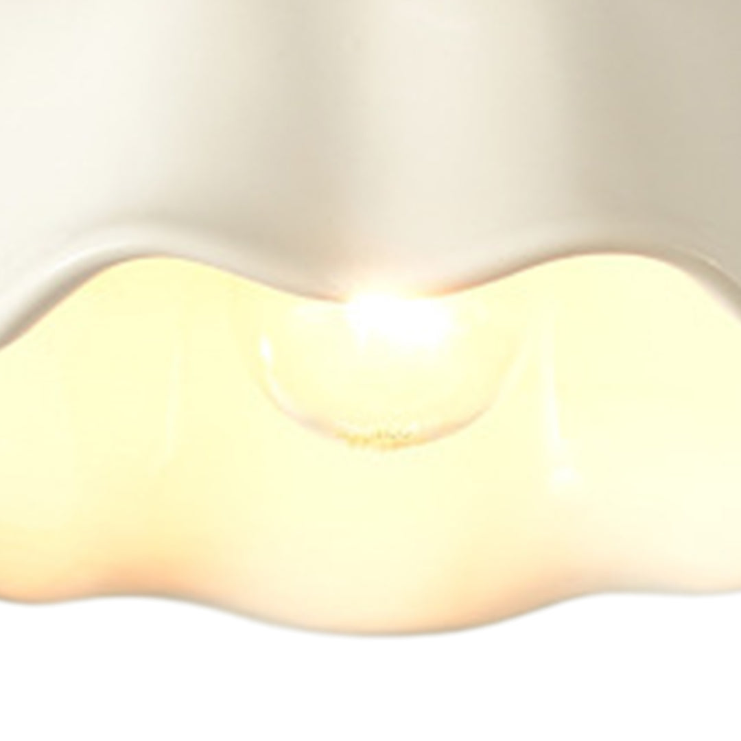 Retro Minimalist 1-Light Scalloped Flower White Ceramic Ceiling Light