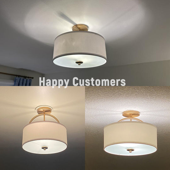 Scandinavian 2-Light Linen Shade Drum Semi Flush Mount