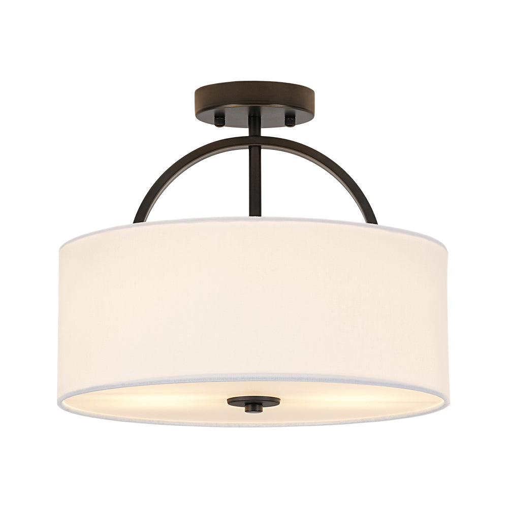 Scandinavian 2-Light Linen Shade Drum Semi Flush Mount