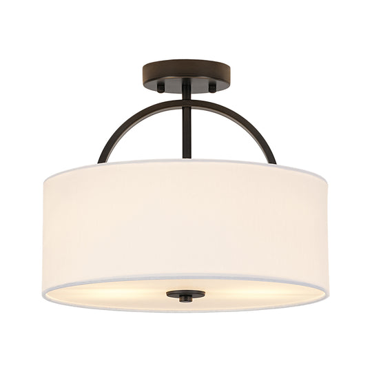 Scandinavian 2-Light Linen Shade Drum Semi Flush Mount