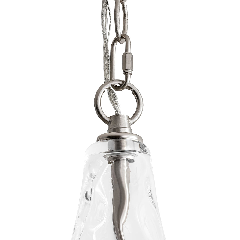 Sculptural 1-Light Teardrop Gourd-Shaped Clear Hammered Glass Pendant