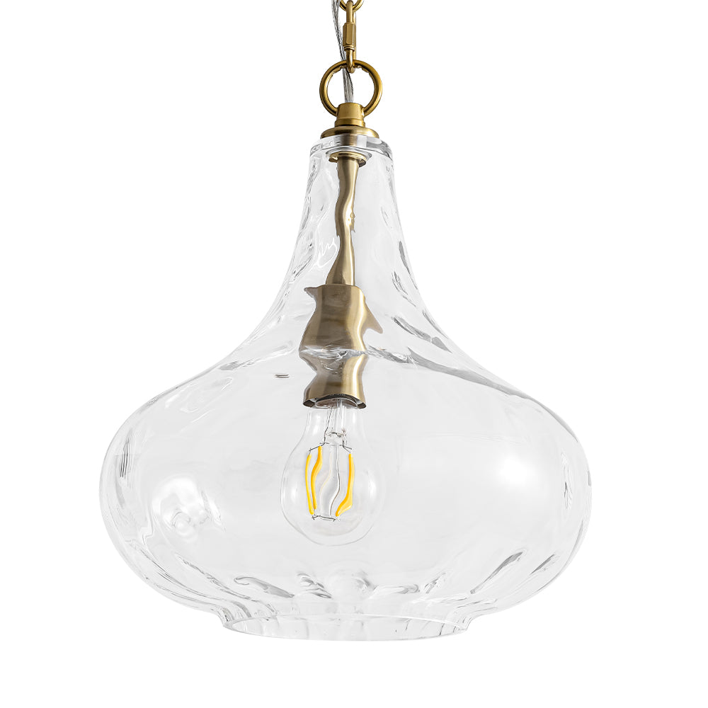 Sculptural 1-Light Teardrop Gourd-Shaped Clear Hammered Glass Pendant