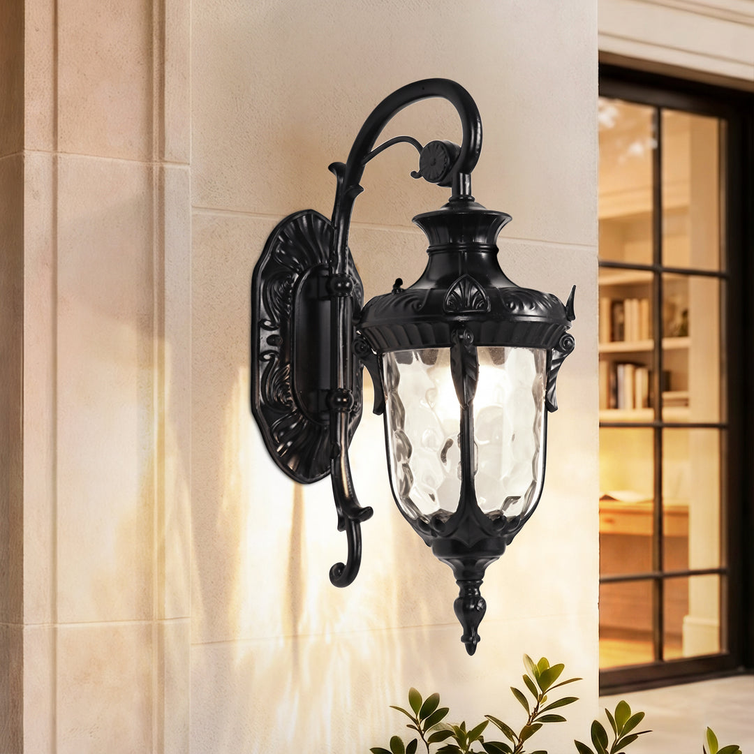 Traditional 1-Light Hammered Glass Lantern Shade Patio Outdoor Wall Light