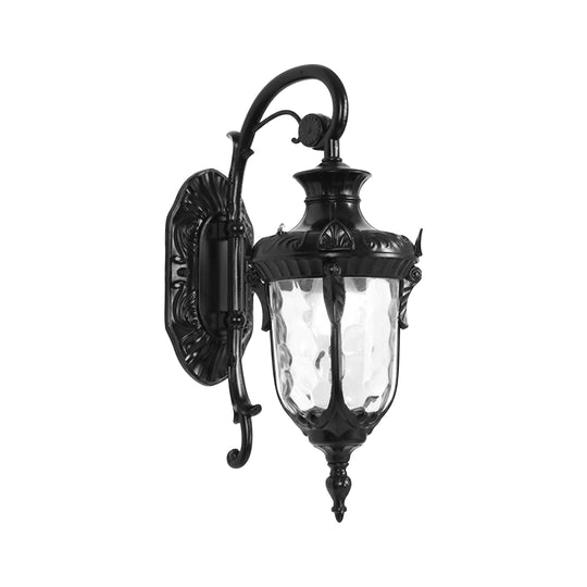 Traditional 1-Light Hammered Glass Lantern Shade Patio Outdoor Wall Light
