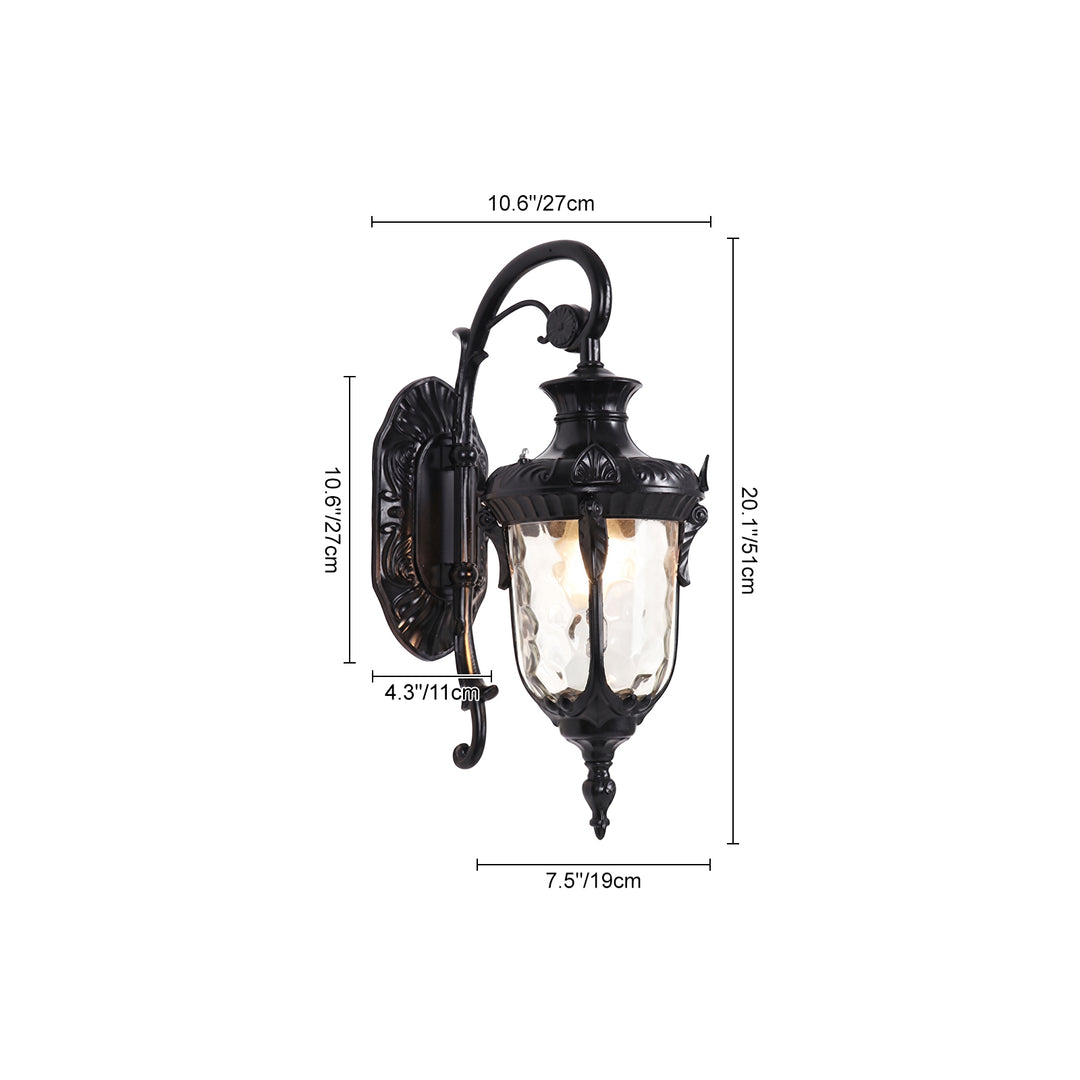 Traditional 1-Light Hammered Glass Lantern Shade Patio Outdoor Wall Light