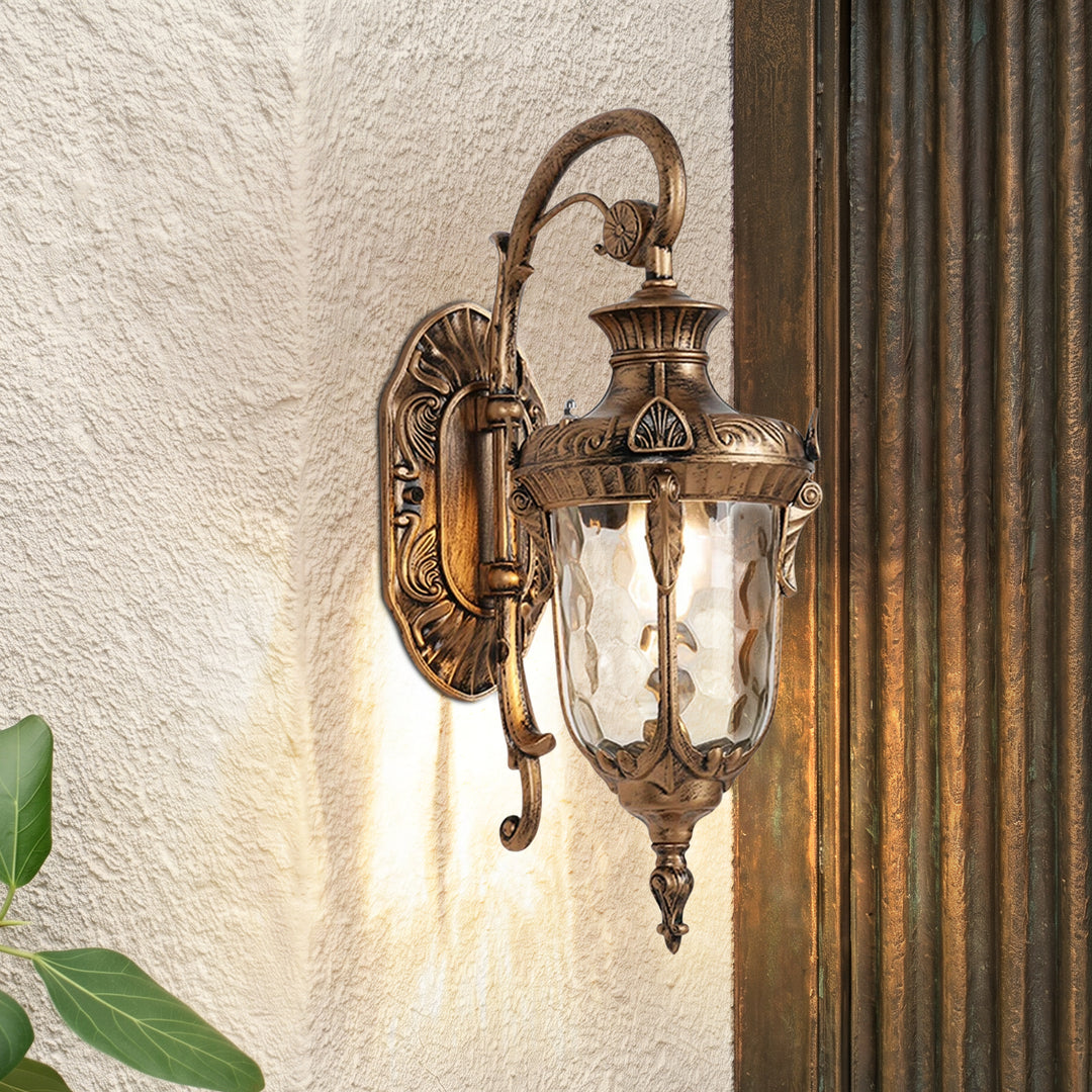 Traditional 1-Light Hammered Glass Lantern Shade Patio Outdoor Wall Light