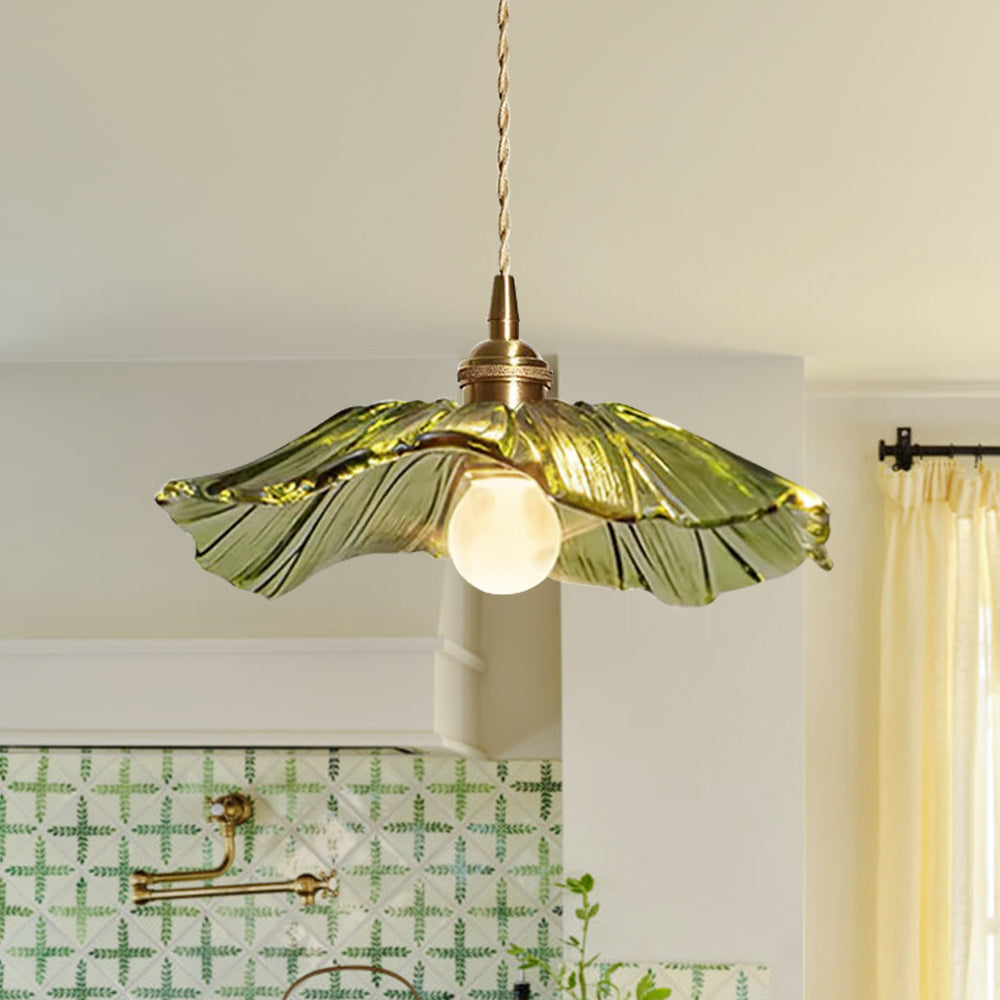 Traditional Vintage 1-Light Flower Inspired Lotus Glass Pendant Light