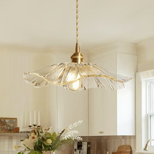 Traditional Vintage 1-Light Flower Inspired Lotus Glass Pendant Light