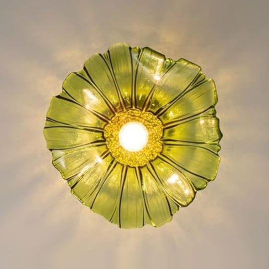 Traditional Vintage 1-Light Flower Inspired Lotus Glass Pendant Light