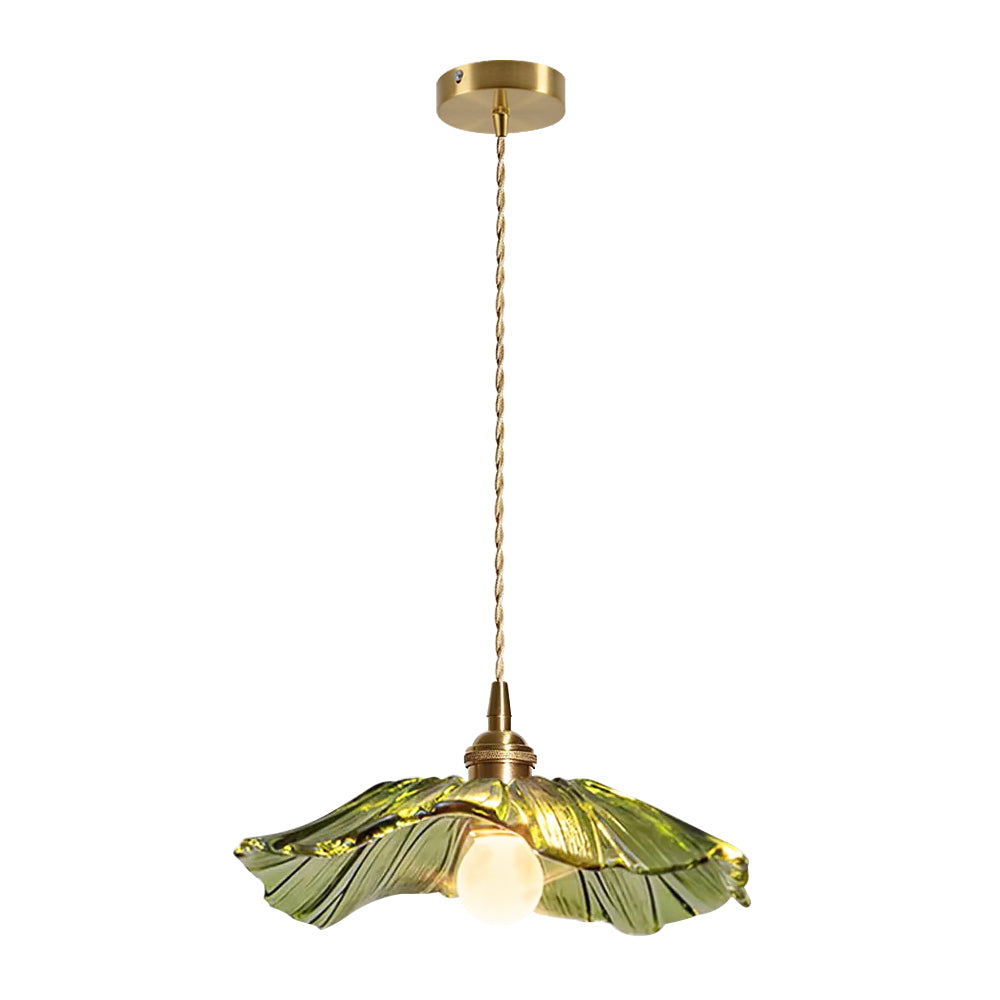 Traditional Vintage 1-Light Flower Inspired Lotus Glass Pendant Light