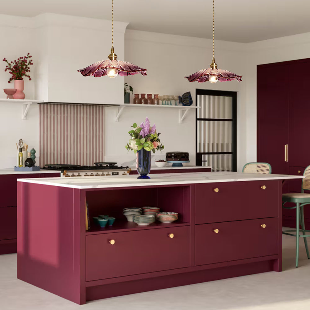 Traditional Vintage 1-Light Flower Inspired Lotus Glass Pendant Light