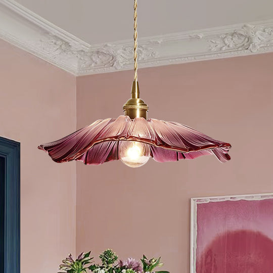 Traditional Vintage 1-Light Flower Inspired Lotus Glass Pendant Light