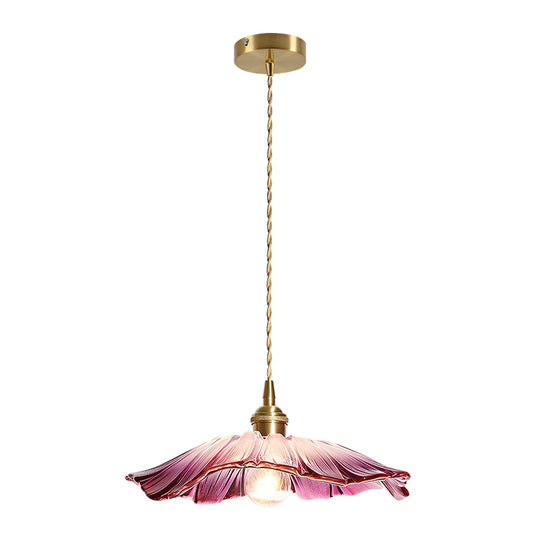 Traditional Vintage 1-Light Flower Inspired Lotus Glass Pendant Light