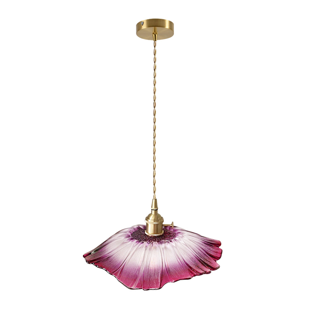Traditional Vintage 1-Light Flower Inspired Lotus Glass Pendant Light