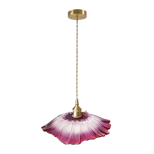 Traditional Vintage 1-Light Flower Inspired Lotus Glass Pendant Light