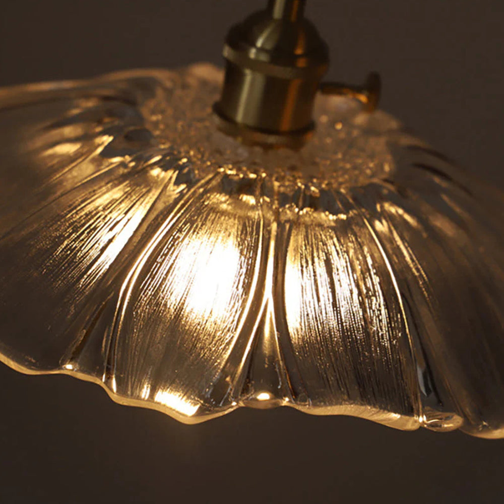 Traditional Vintage 1-Light Flower Inspired Lotus Glass Pendant Light