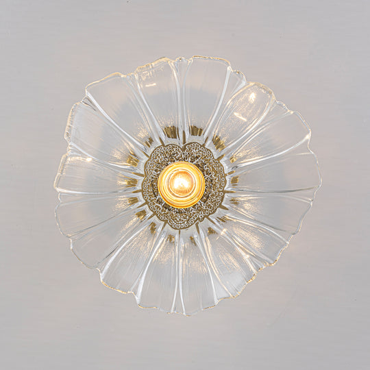 Traditional Vintage 1-Light Flower Lotus Leaf Glass Ceiling Light