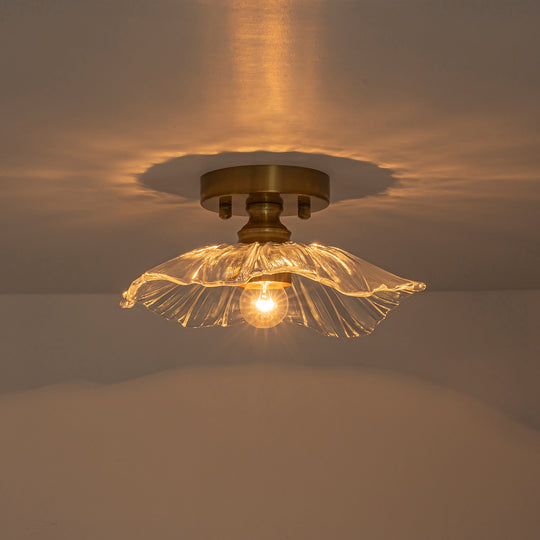 Traditional Vintage 1-Light Flower Lotus Leaf Glass Ceiling Light