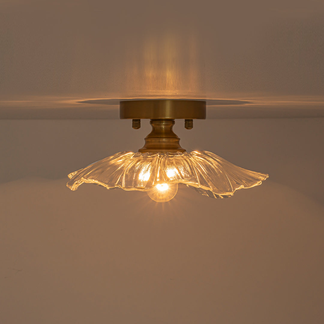 Traditional Vintage 1-Light Flower Lotus Leaf Glass Ceiling Light
