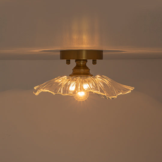 Traditional Vintage 1-Light Flower Lotus Leaf Glass Ceiling Light