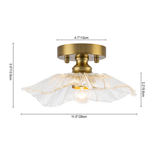 Traditional Vintage 1-Light Flower Lotus Leaf Glass Ceiling Light
