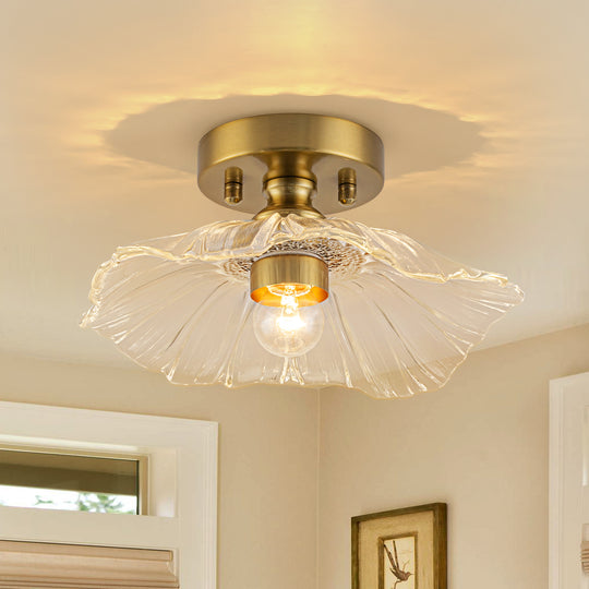Traditional Vintage 1-Light Flower Lotus Leaf Glass Ceiling Light