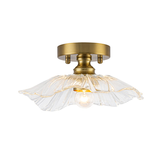 Traditional Vintage 1-Light Flower Lotus Leaf Glass Ceiling Light