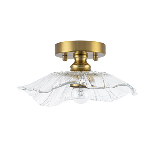 Traditional Vintage 1-Light Flower Lotus Leaf Glass Ceiling Light