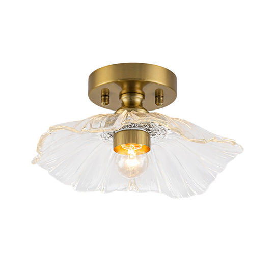 Traditional Vintage 1-Light Flower Lotus Leaf Glass Ceiling Light