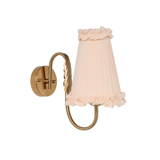 Vintage Elegant 1-Light Cone Ruffle Pleated Fabric Tapered Wall Light
