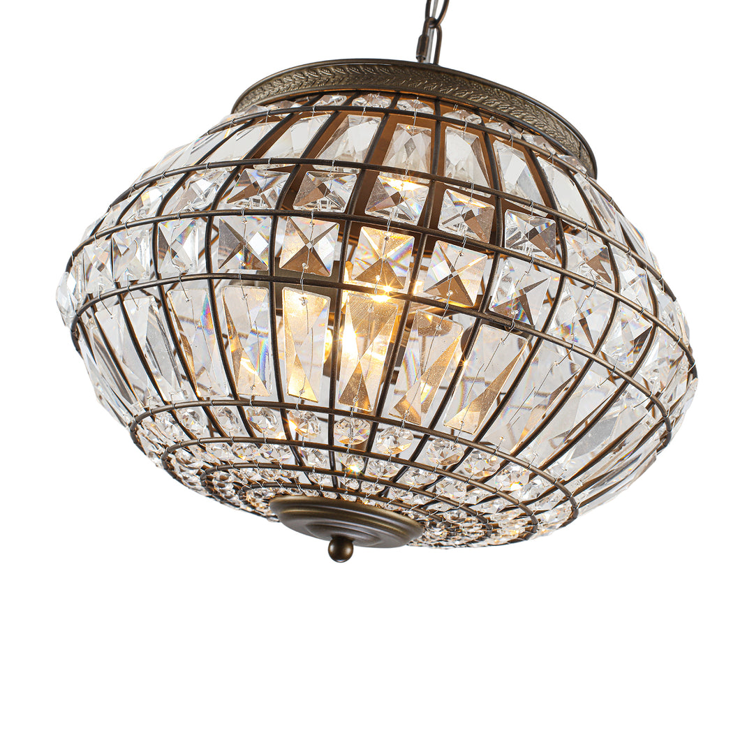 Vintage French Style 3-Light Lantern Globe Crystal Chandelier