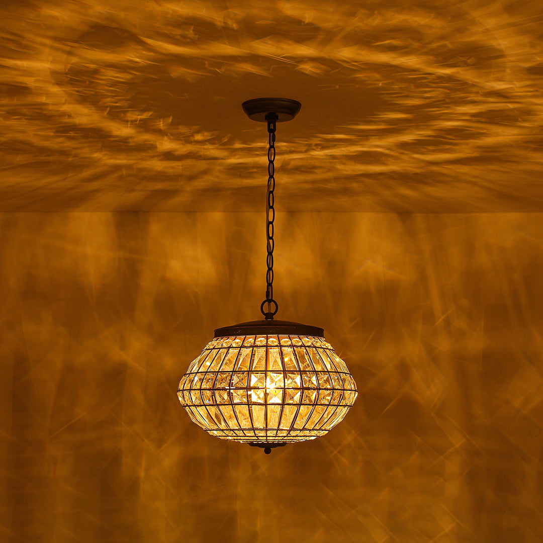 Vintage French Style 3-Light Lantern Globe Crystal Chandelier