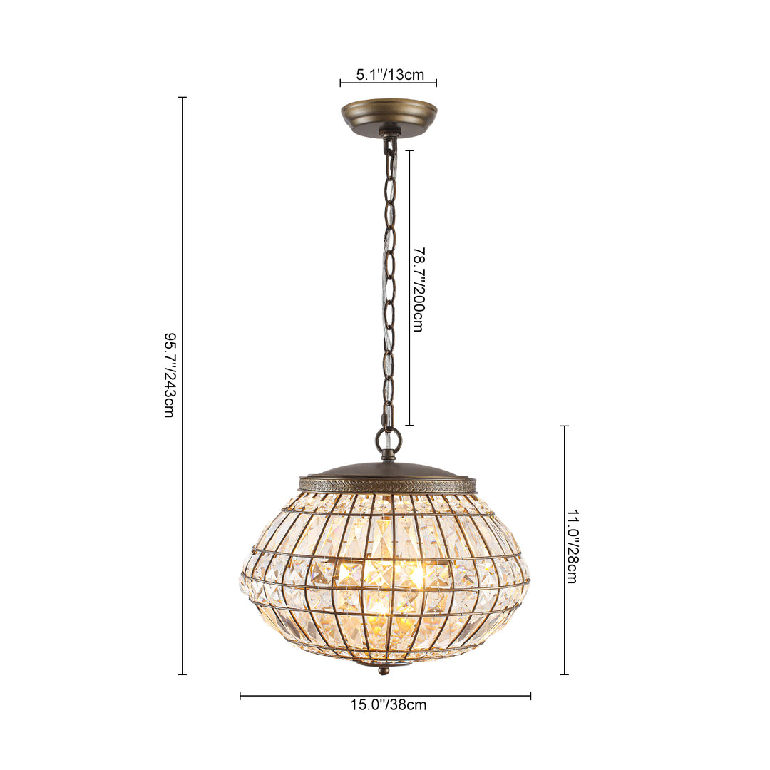 Vintage French Style 3-Light Lantern Globe Crystal Chandelier