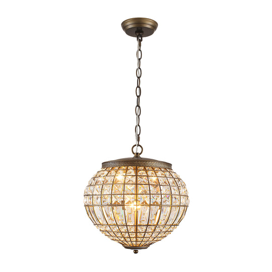 Vintage French Style 3-Light Lantern Globe Crystal Chandelier