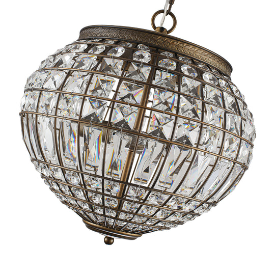 Vintage French Style 3-Light Lantern Globe Crystal Chandelier